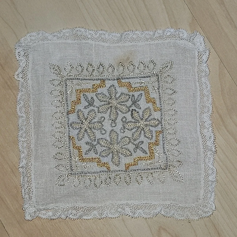 Syrian Aghabani Vintage Hand Embroidered Lace Coasters 9 Pieces